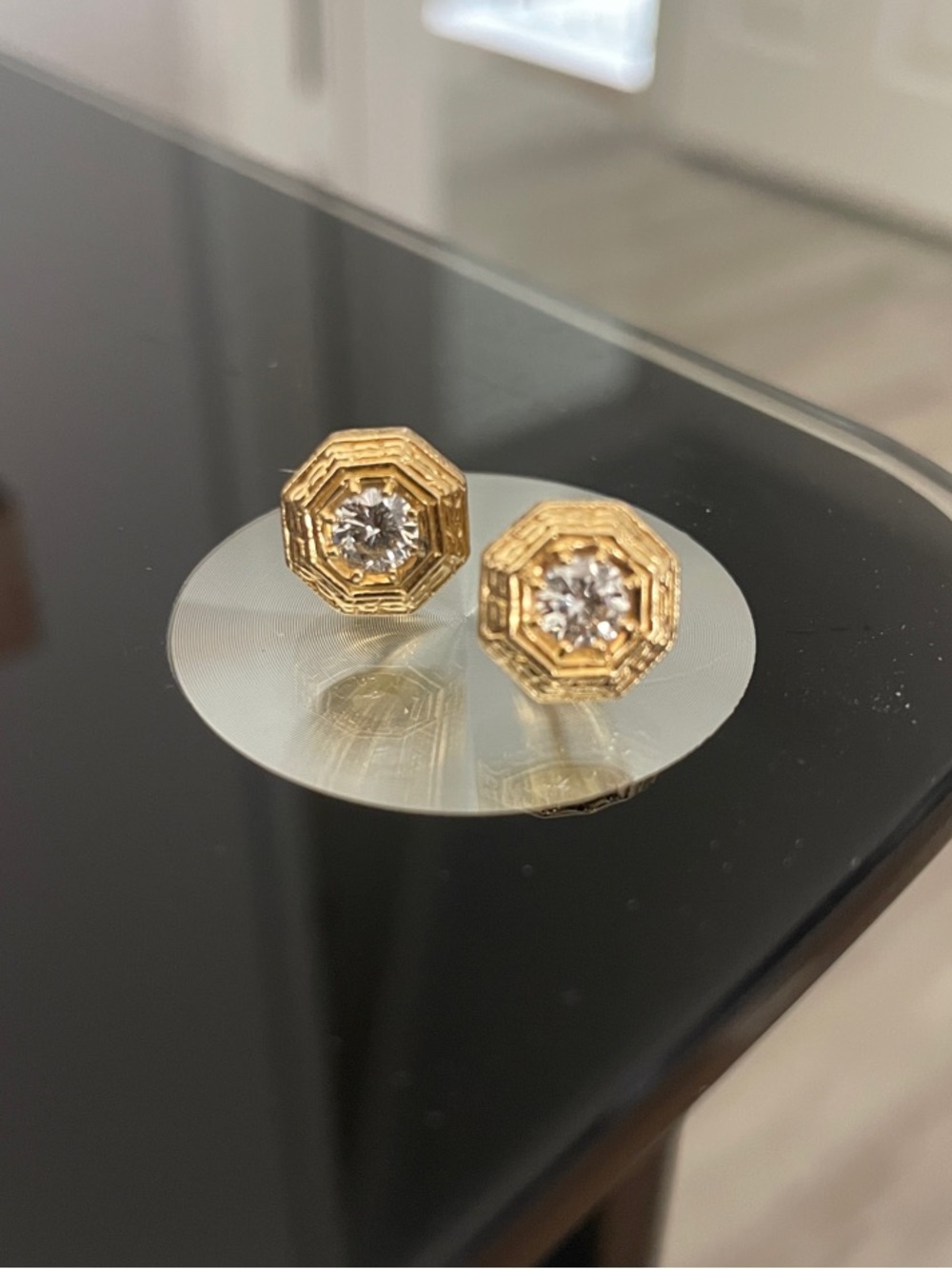 18K Yellow Gold Octagonal Diamond Stud Earrings - Approximately 3/4 CT T.W.